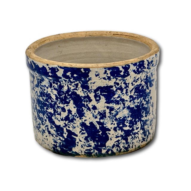Unusual Antique American Blue Spongeware Decorated Kitchen Beater Jar - Circa Very Early 1900s For Sale - Image 16 of 18