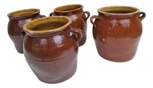 Antique Brown and Yellow Glazed Confit Pots, 1890s, Set of 4