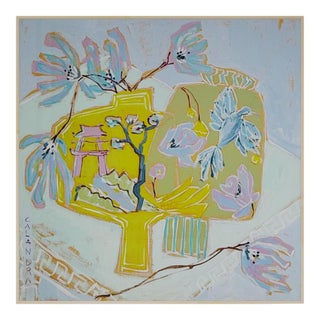 Vase With Blue Bird, Original Painting by Amy Calandra For Sale