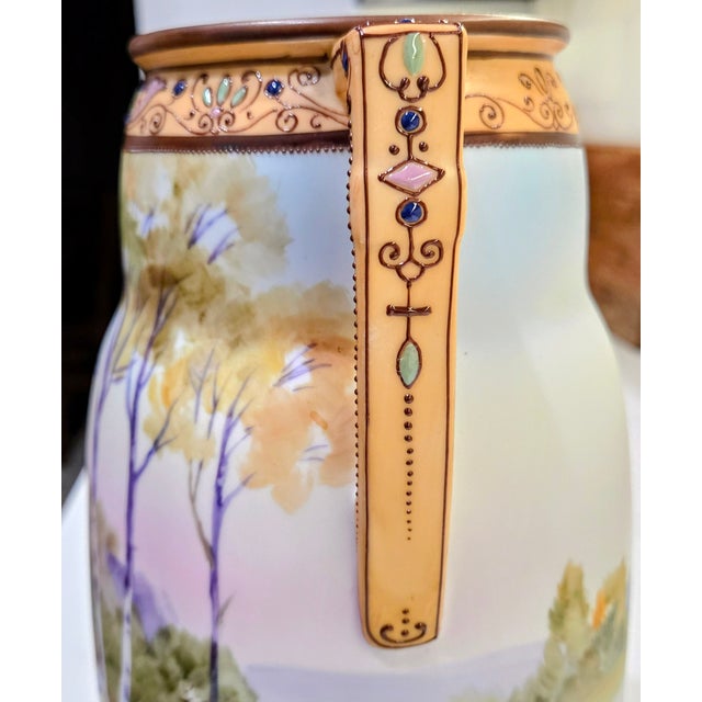 Antique Art Nouveau Hand-Painted Nippon Morimura Daisy Landscape Vase For Sale - Image 10 of 15