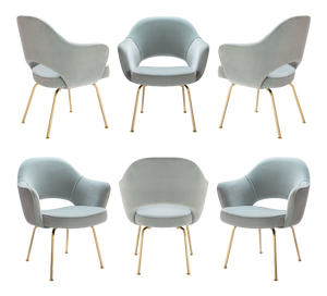Original Saarinen Executive Arm Chairs Restored in Mint Velvet, Custom Gold Edition - Set of 6