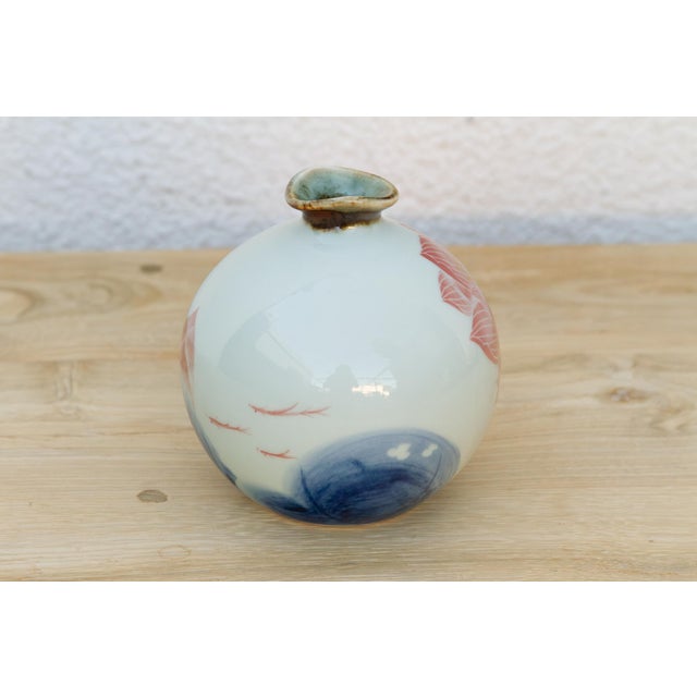 Hand-Painted Lotus Motif Porcelain Vase For Sale - Image 4 of 5