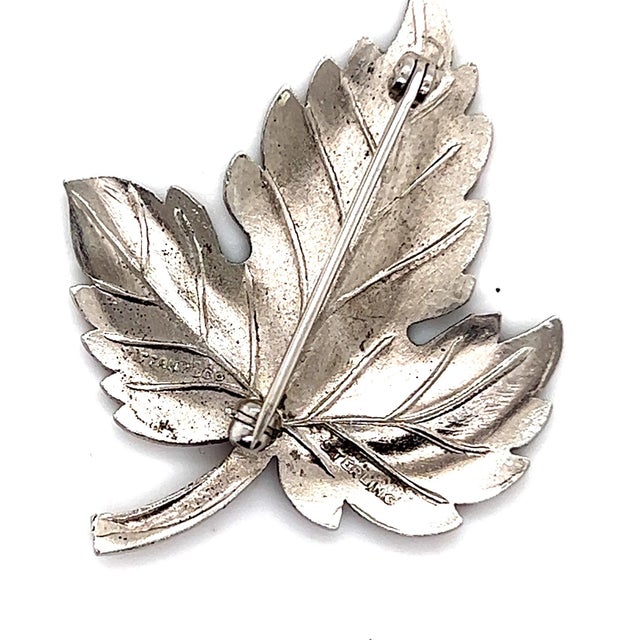 1990s Tiffany & Co Estate Leaf Brooch Pin Sterling Silver For Sale - Image 9 of 12