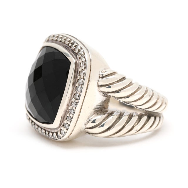 Early 21st Century David Yurman Diamond and Black Onyx Statement Ring, Sterling Silver, Size 6.5 For Sale - Image 5 of 7