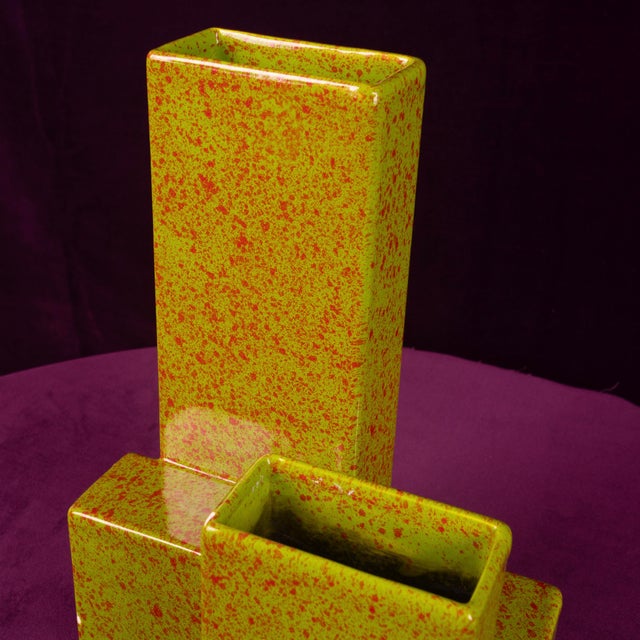 Geometric Twin-Column Ceramic Vase Space Age, Italy 1970, 1980s For Sale - Image 17 of 18