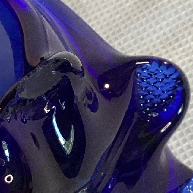 Glass Vintage Handblown Cobalt Glass Pitcher With Handle in Swirl Design For Sale - Image 7 of 9