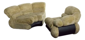 Set of Space Age Modular Sofa in Cream Teddy Fabric & Leatherette by Adriano Piazzesi, Italy, 1970s