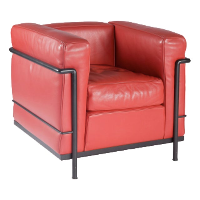 Vintage LC2 Chair in Red Leather by Le Corbusier and Pierre Jeanneret, 1928 For Sale