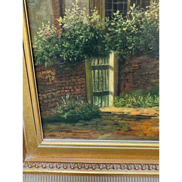 Dutch Village Scene Original Painting, Signature Under Custom Frame