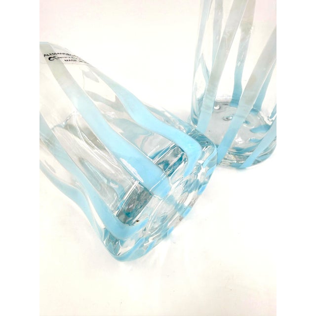 Mid-Century Modern Alessandro Coppola Murano Art Glass Tumblers With Blue Ribbon Pattern - Set of 6 For Sale - Image 3 of 9
