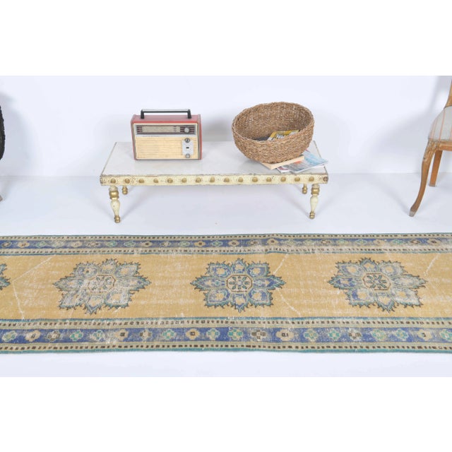 Vintage Turkish Hand-Knotted vintage rug is a semi-antique vintage runner rug.'70s Eastern region of Turkey's unique rug...