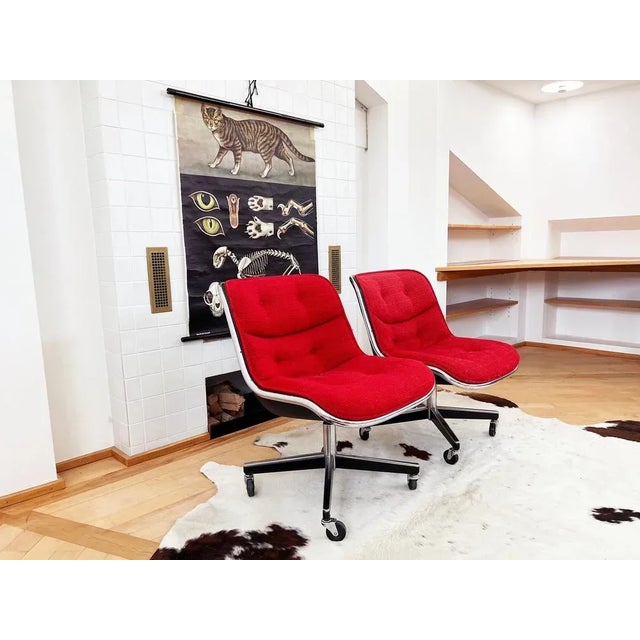 Metal Vintage Red Leather Chair by Charles Pollock for Knoll, 1970 For Sale - Image 7 of 10