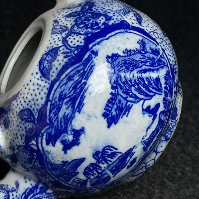Ceramic Vintage Chinese Blue and White Porcelain Teapot With Overhead Handle and Mountain Landscape For Sale - Image 7 of 9