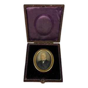 Antique Miniature Portrait Painting of Gentleman in Original Presentation Case