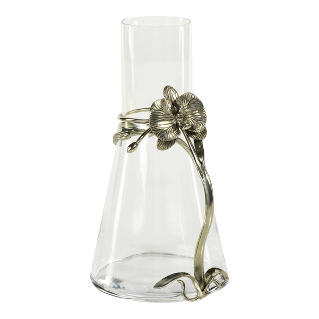 Perdana 9.75" Tall Orchid Pewter & Glass Pitcher For Sale