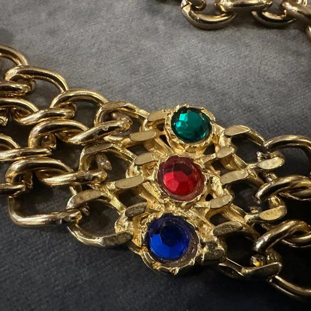 1980s High Quality Brass and Red, Blue and Green Crystals Italian Belt For Sale - Image 10 of 10