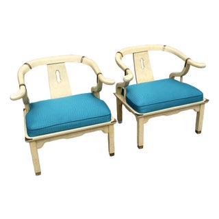 Vintage Ming Style Horseshoe Lounge Chairs With Faux Alligator Skin - A Pair For Sale