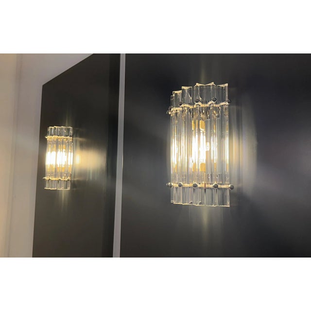 Vintage Murano Wall Sconces in Clear Triedri, 1990s, Set of 2 For Sale - Image 15 of 16