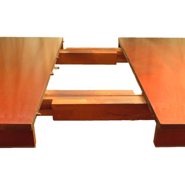 Thomasville Mahogany Table Double Pedestal With Leaf & Custom Pads For Sale - Image 9 of 10