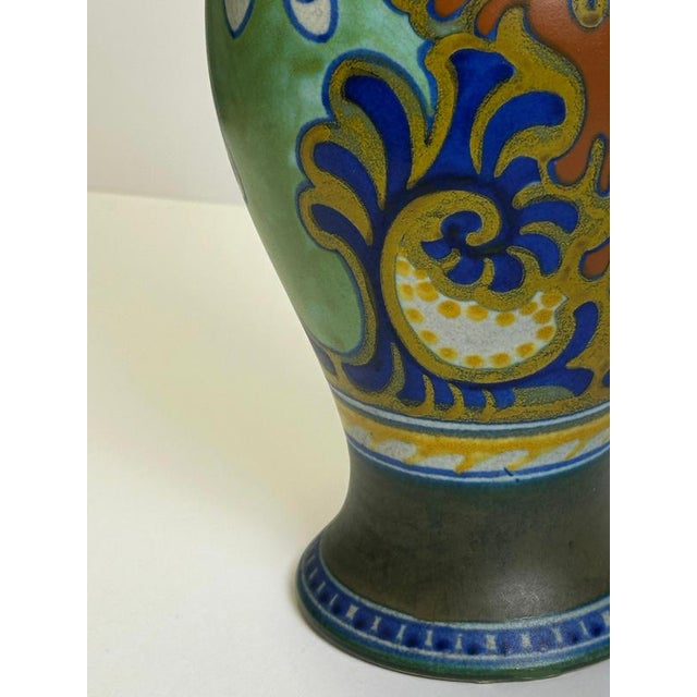 Dutch Rhodian Style Gouda Ceramic Vase attributed to Zuid, Netherlands, 1921 For Sale - Image 4 of 10