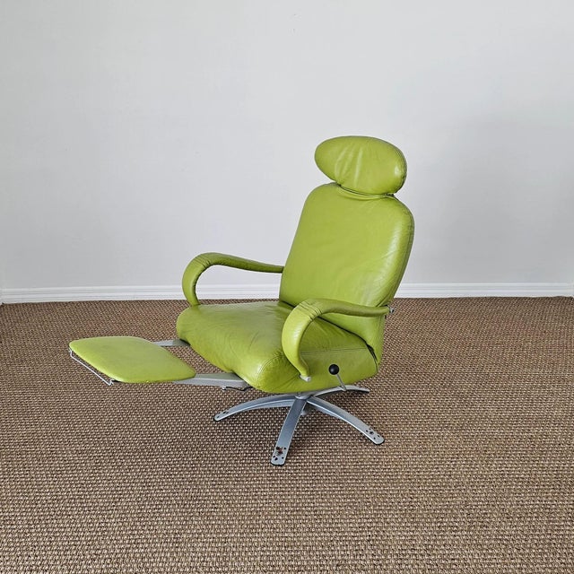 Mid-Century Modern Percival Lafer Reclining Lounge Chair in Lime Green Leather | Made in Brazil | 2007 For Sale - Image 3 of 6