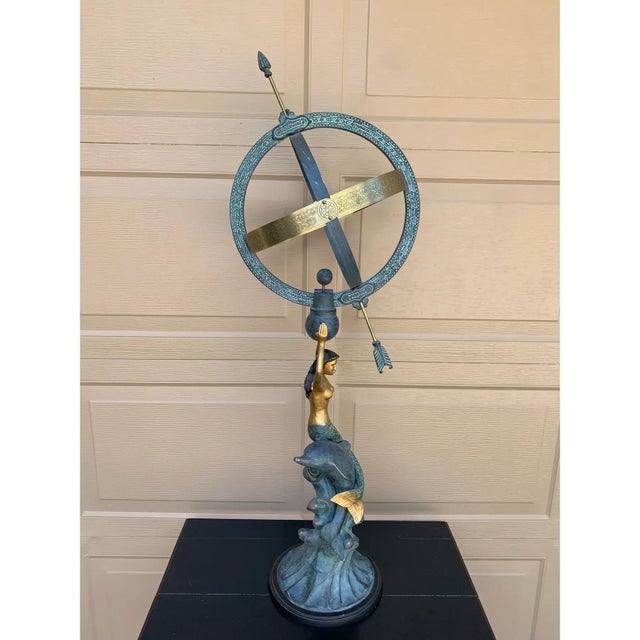 Vintage Coastal Mermaid & Dolphin Armillary Sundial, Palm Beach Garden Decor For Sale In South Bend - Image 6 of 15