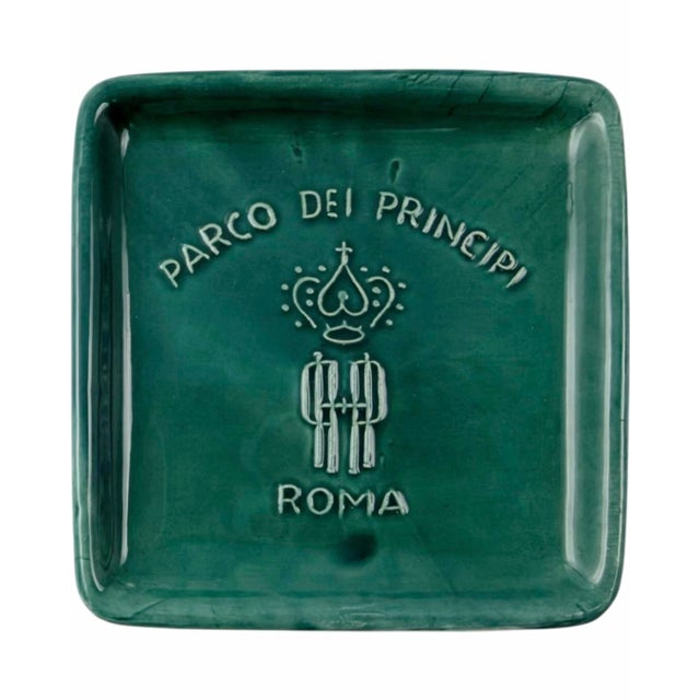 Mid 20th Century Vintage Parco Dei Principi Hotel Rome Italy Green Ceramic Ashtray Catchall Dish For Sale - Image 5 of 10