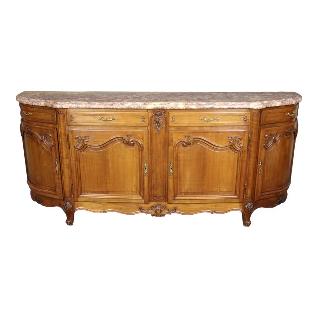 Gorgeous Walnut and Breccia Marble French Louis XV Style Grand Sideboard Buffet For Sale