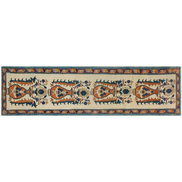 Boho Chic Ziegler Ivory/Rust Wool Runner Rug- 2'8'' X 10'4'' For Sale - Image 9 of 10