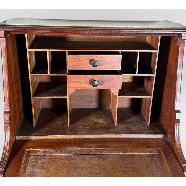 Wood Antique Victorian Drop Front Secretary Desk Bureau Eastlake Attributed With Key For Sale - Image 7 of 18
