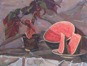 Still Life Oil Painting: Watermelon, Soviet Art, 1982 50-65