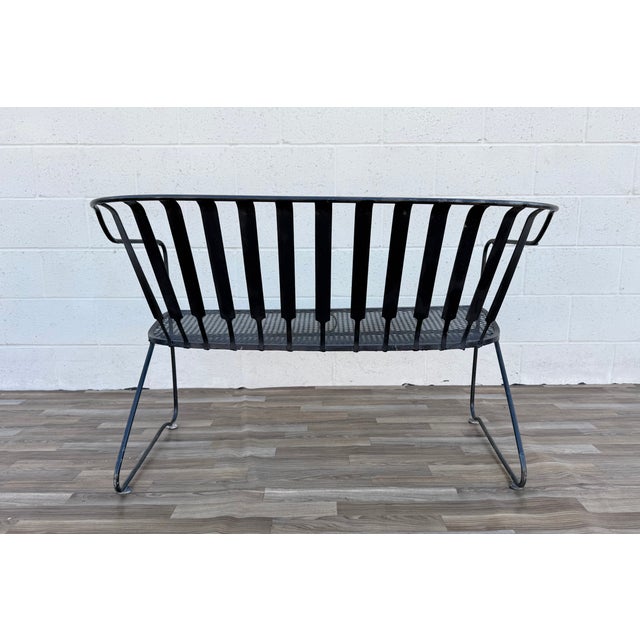 Vintage Mid-Century Modern Wrought Iron Patio Loveseat Bench | Russell Woodard Style Garden Sofa For Sale - Image 15 of 18