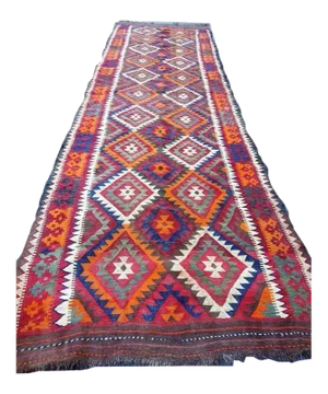 Vintage Handwoven Caucasian Kilim Rug - 5′ × 16'′