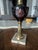 Vintage Ruby Cut-to-Clear Glass Table Lamp on Brass & Marble Base For Sale - Image 4 of 7