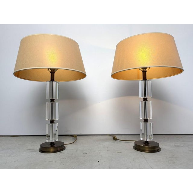 Brass and Acrylic Table Lamps, 1980s, Set of 2 For Sale - Image 4 of 13
