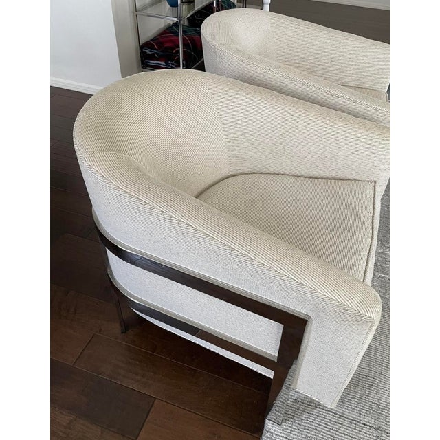 2000 - 2009 Pair of Mitchell Gold + Bob Williams Curved Barrel Lounge Chairs With Chrome Frame For Sale - Image 5 of 12