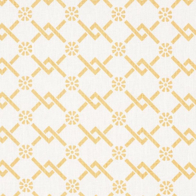 Sample - Schumacher X Timothy Corrigan Fretwork Flower Fabric in Saffron For Sale