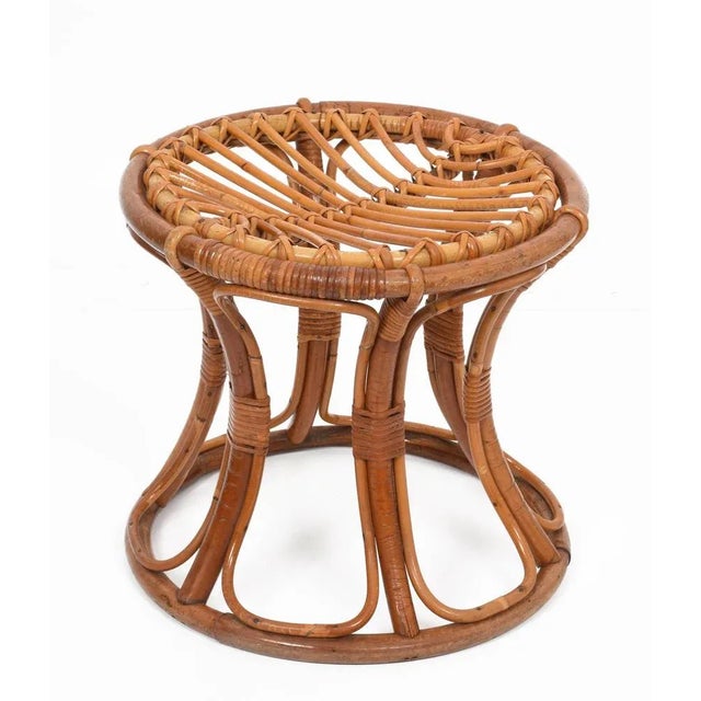 Mid-Century Italian Modern Rattan & Bamboo Round Stool, 1960s For Sale - Image 18 of 18