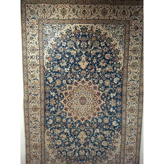 Late 20th Century Vintage Persian Nain Rug, Handwoven Floral Pattern, Silk Highlights, Blue & Ivory, 6’ X 9’ For Sale - Image 5 of 12