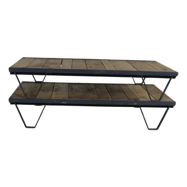 Vintage American Industrial 2 Pallet Coffee Table Oak and Steel Three by Five Feet For Sale