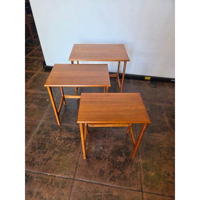 Mid-Century Danish Modern Teak Nesting Set 3 Tables For Sale - Image 4 of 6