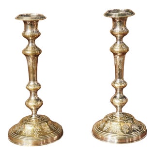 Pair of 18th Century French Silvered Bronze Candlesticks With Grape Cluster Design For Sale