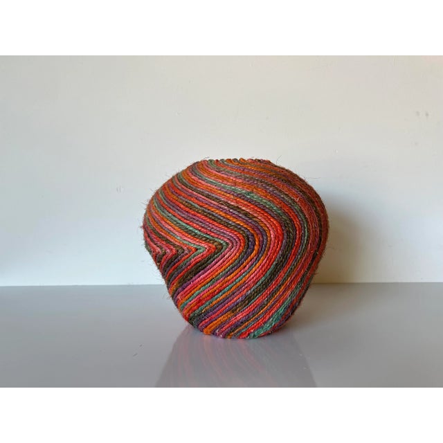 80's Vintage Colorful Woven Jute Macrame Fiber Art Vase For Sale In Miami - Image 6 of 13