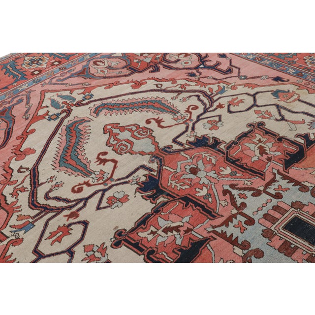 Textile Antique Heriz Persian Rug in Red With Rosette Medallion, From Rug & Kilim For Sale - Image 7 of 8