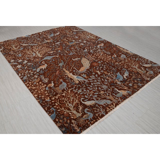 9x12 Ft. Red Peacock Garden Bird Design Handnotted Oushak Wool Rug For Sale - Image 14 of 18