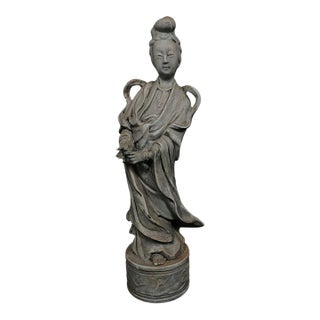 Vintage Mid-Century Japanese Celadon-Glazed Ceramic Guanyin Figurine For Sale