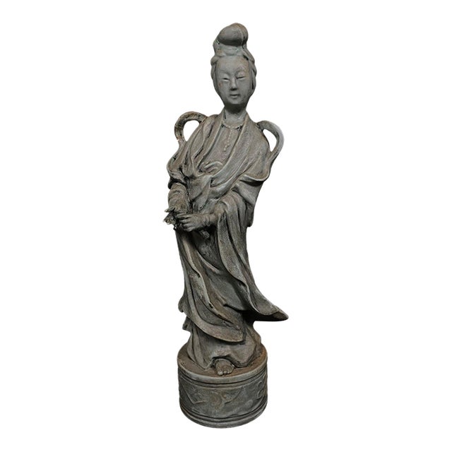 Vintage Mid-Century Japanese Celadon-Glazed Ceramic Guanyin Figurine For Sale