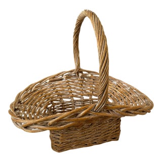 Vintage Wicker/Willow Gathering Basket For Sale