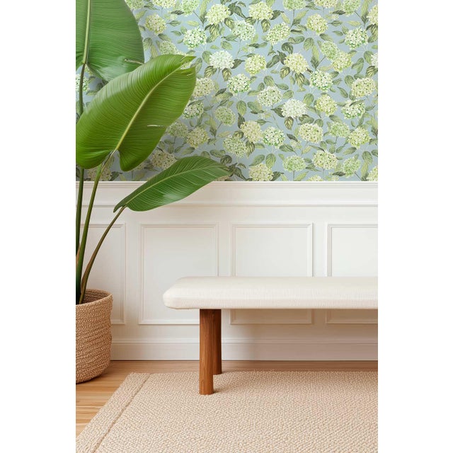 Textile Hydrangea Blooms Floral Grasscloth Wallpaper by House Party | Limelight Green | 8 Yards For Sale - Image 7 of 7