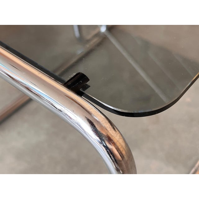 Chrome Mid 20th Century Cantilevered Chrome & Glass Nesting Tables with Fume Glasses For Sale - Image 8 of 18